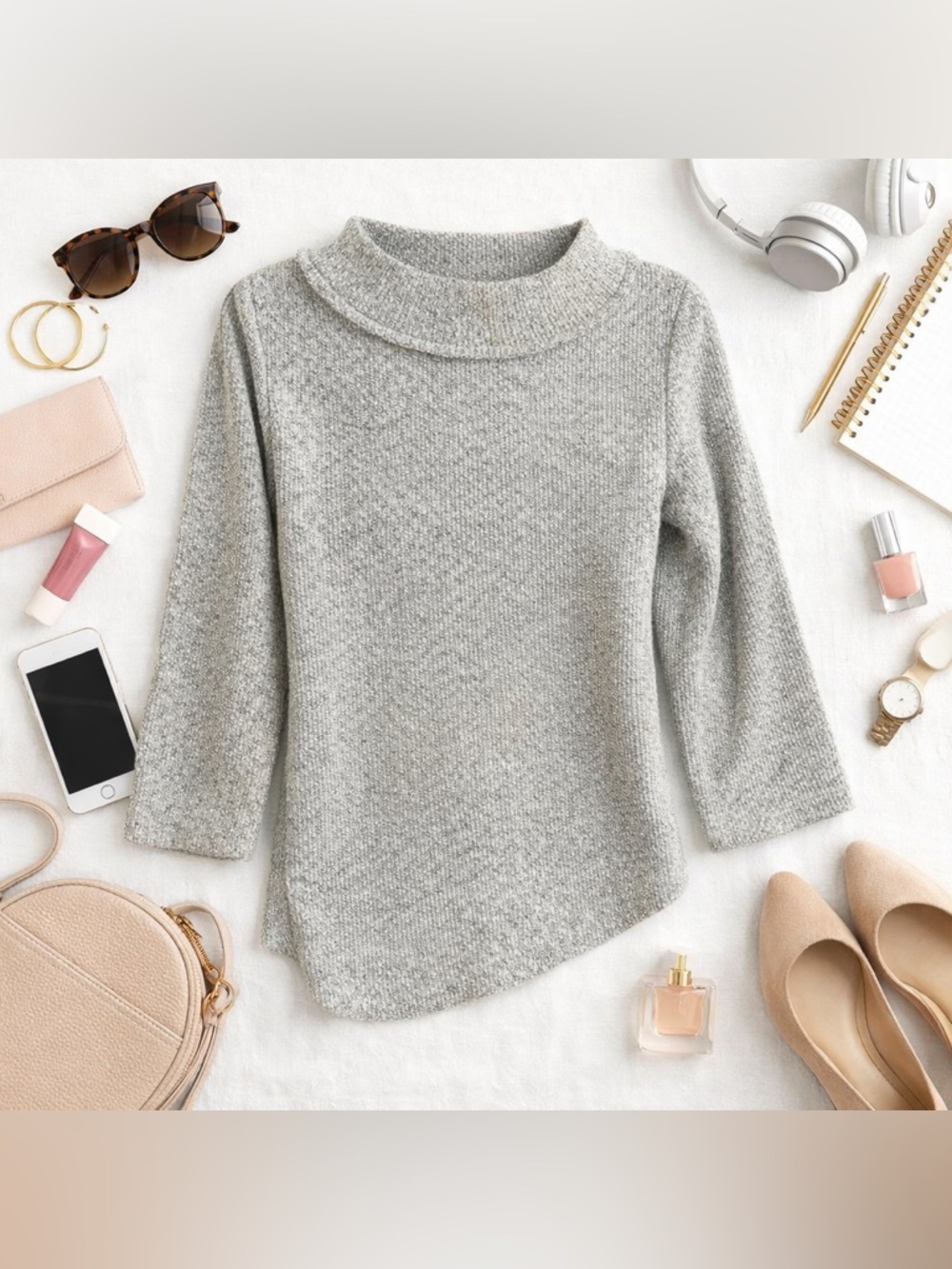 LOFT Outlet Gray Knit Sweater XS 3/4 Sleeve Soft Lightweight Top